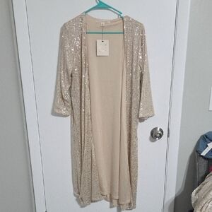 Elegant Sequin Beige Cardigan